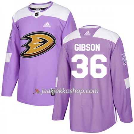 Miehille NHL Anaheim Ducks Pelipaita John Gibson 36 Adidas 2017-2018 Violetti Fights Cancer Practice Authentic